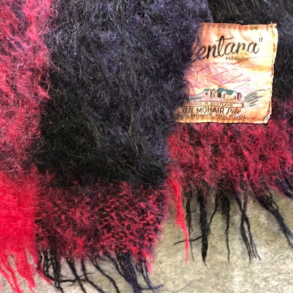 Vintage Glentana Mohair Wool Throw Blanket Red Black Plaid Scottish 48'' x 66'' - Picture 3 of 6